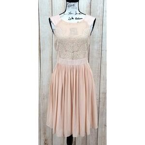 Ted Baker Sew in Love Dress‎ Size 3 US 8 Pink Lace Pleated Cocktail Wedding Midi